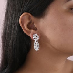 10.20Ct Round Pear & Marquise Cut Diamond Cluster Drop Earrings 18K White Gold