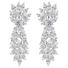 10.20Ct Round Pear & Marquise Cut Diamond Cluster Drop Earrings 18K White Gold