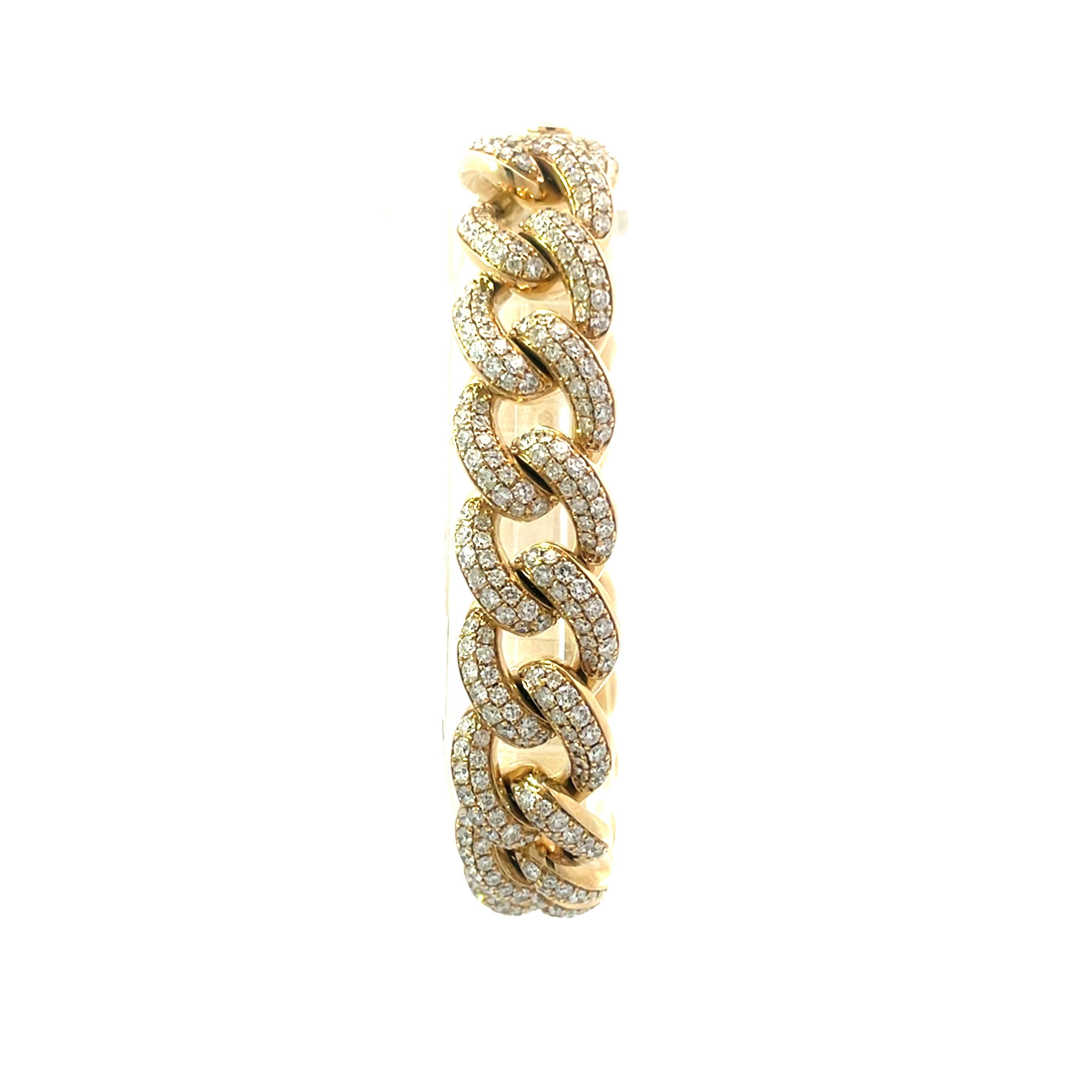 Aesthetic Movement 10.20 Carat Yellow Gold Cuban Link All Diamond Bracelet For Sale