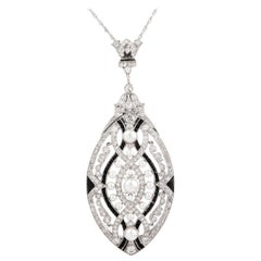 Antique 1920s Art Deco Diamond Pearl Onyx Platinum Locket Pendant Chain Necklace