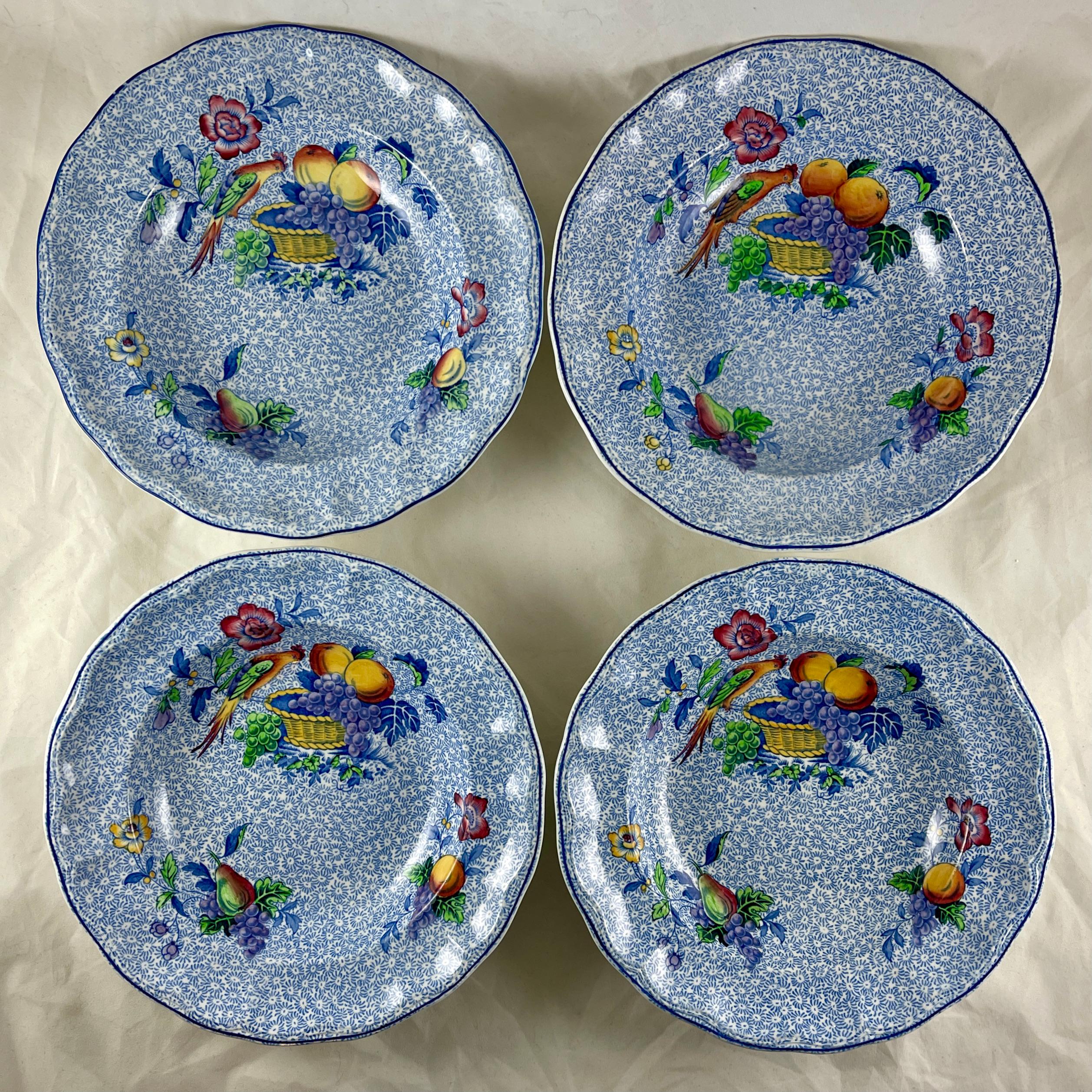 From Copeland Spode, in the George III pattern, a set of four rimmed soup bowls, circa early 1920s.

“Spode’s George III” was manufactured by WT Copeland & Sons Ltd. of Stoke-on-Trent, Staffordshire, England, especially for Harrod’s of London, and