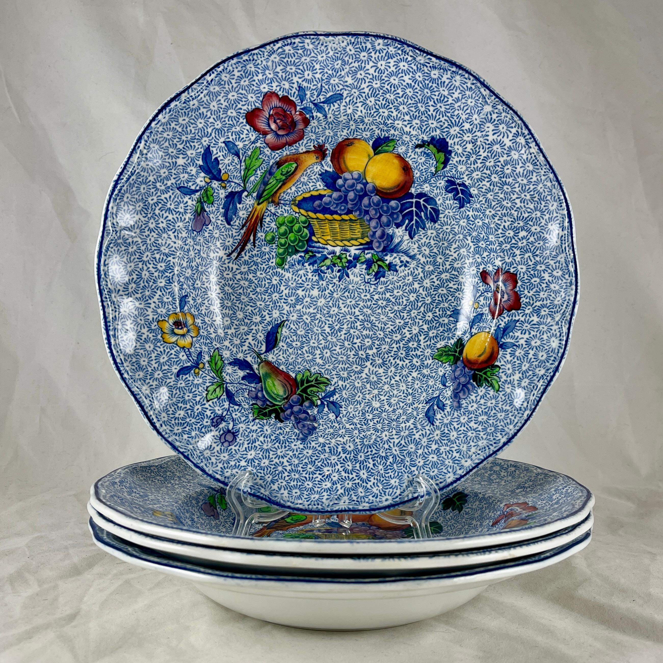 English 1920s Copeland Spode George III Rimmed Soup Bowls for Harrods of London, S/4