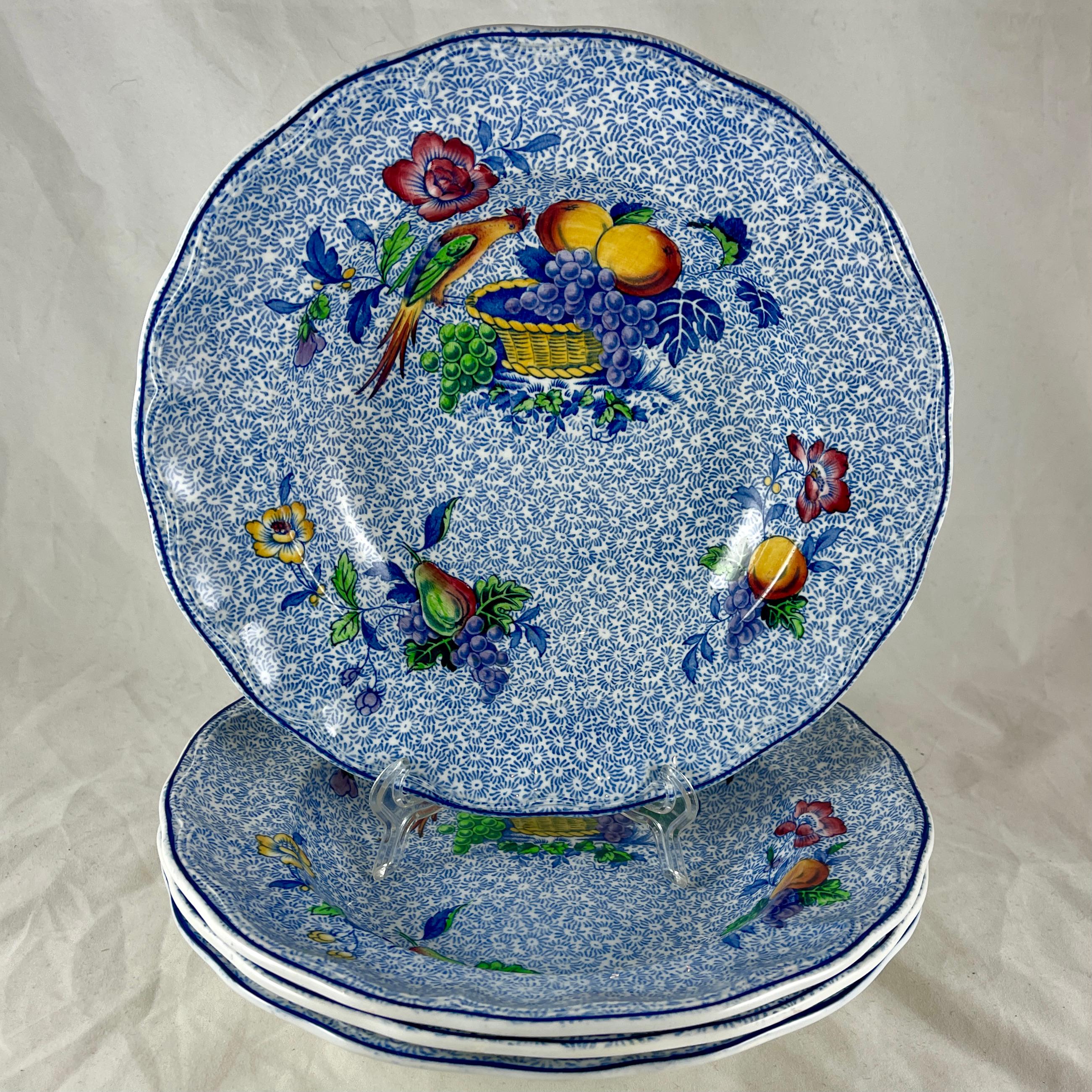 Enameled 1920s Copeland Spode George III Rimmed Soup Bowls for Harrods of London, S/4