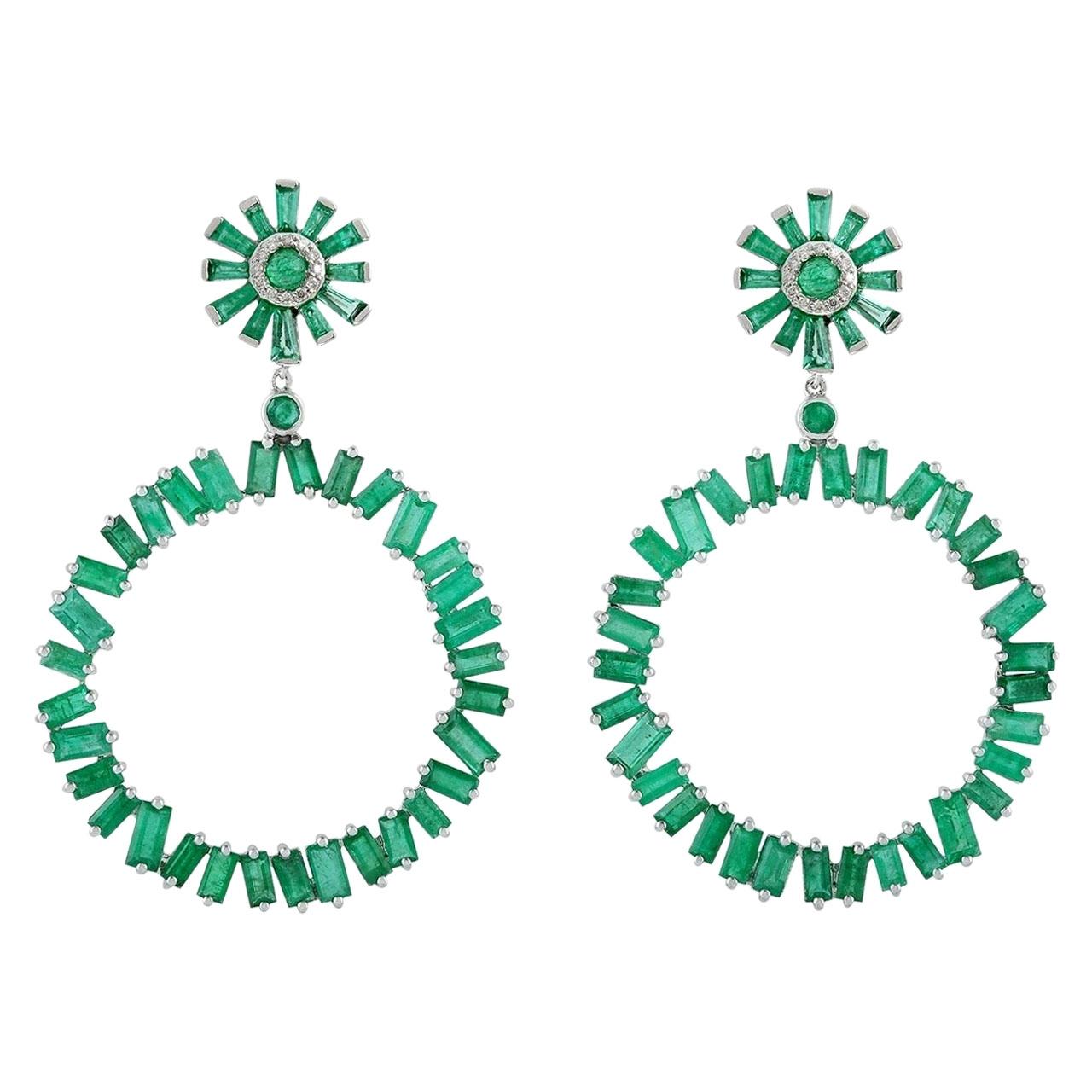 10.21 Carat Emerald Baguette Diamond 18 Karat Gold Earrings For Sale