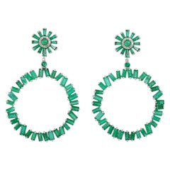 10.21 Carat Emerald Baguette Diamond 18 Karat Gold Earrings