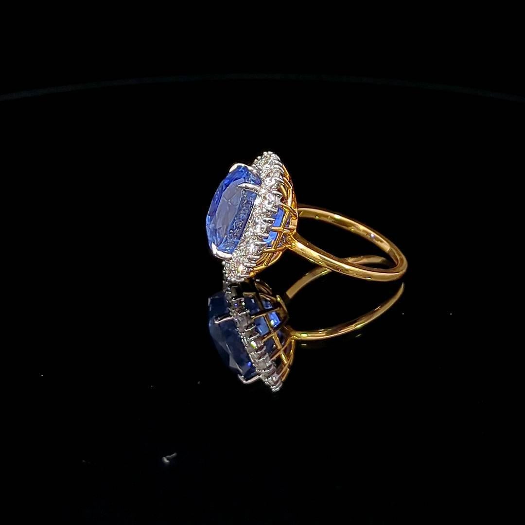 Cushion Cut 10.21 Carat Natural Blue Ceylon Sapphire Ring and Diamond Ring For Sale