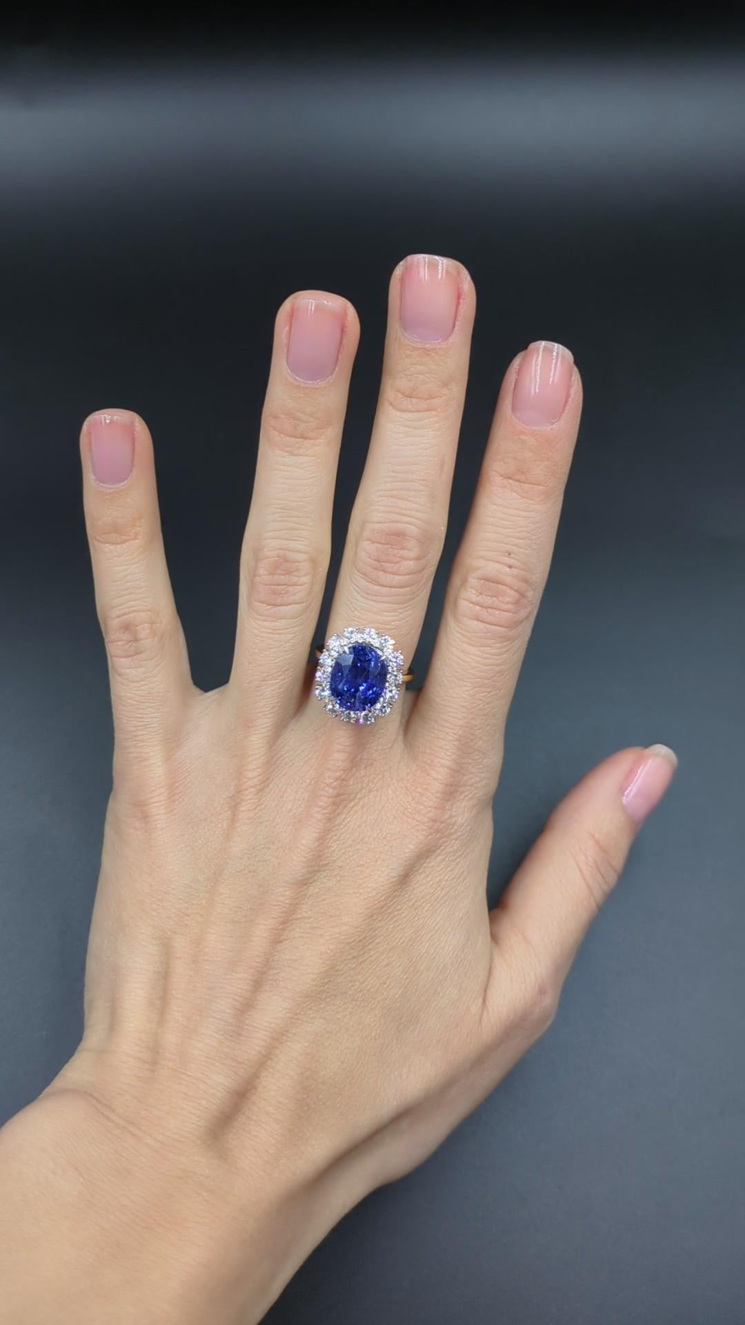 Women's 10.21 Carat Natural Blue Unheated Sapphire Ring and Diamond Ring For Sale