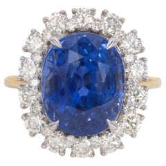 10.21 Carat Natural Blue Ceylon Sapphire Ring and Diamond Ring