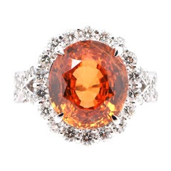 10.21 Carat Natural Mandarin Garnet and Diamond Cocktail Ring Set in Platinum