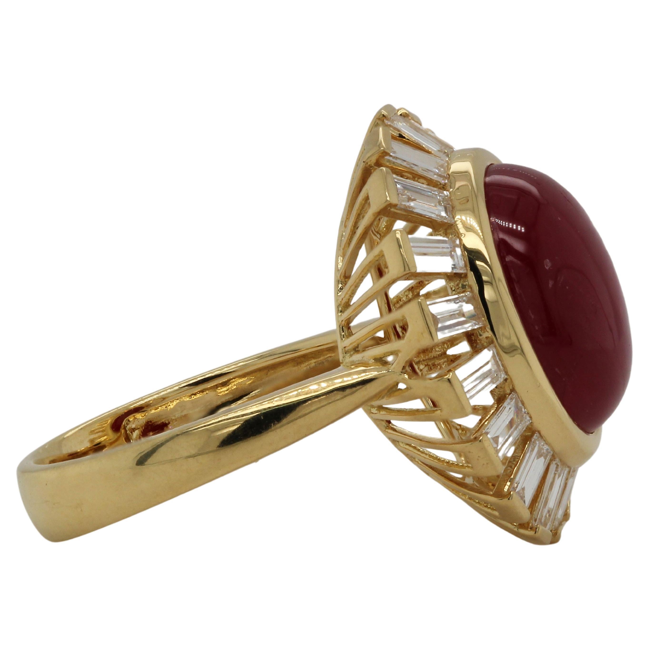 Cabochon 10.21 Carat Ruby and Diamond Ring in 18 Karat Gold For Sale