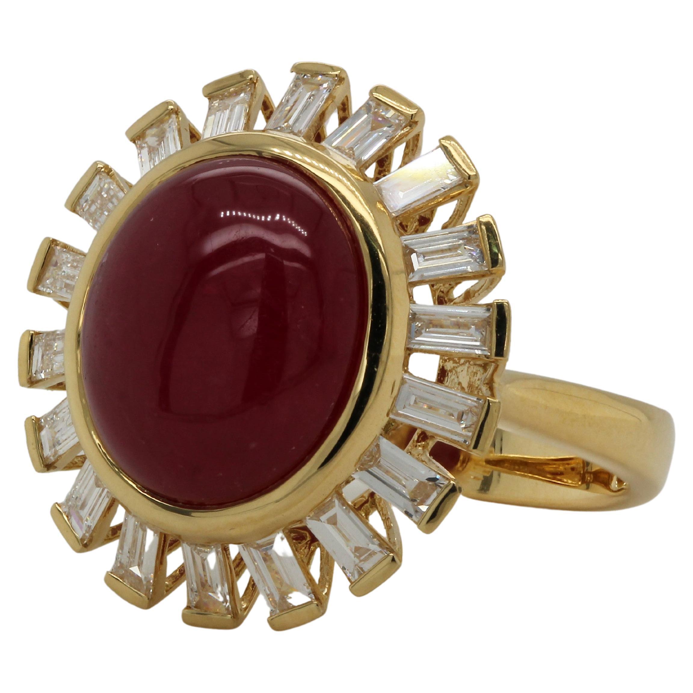 Women's or Men's 10.21 Carat Ruby and Diamond Ring in 18 Karat Gold For Sale