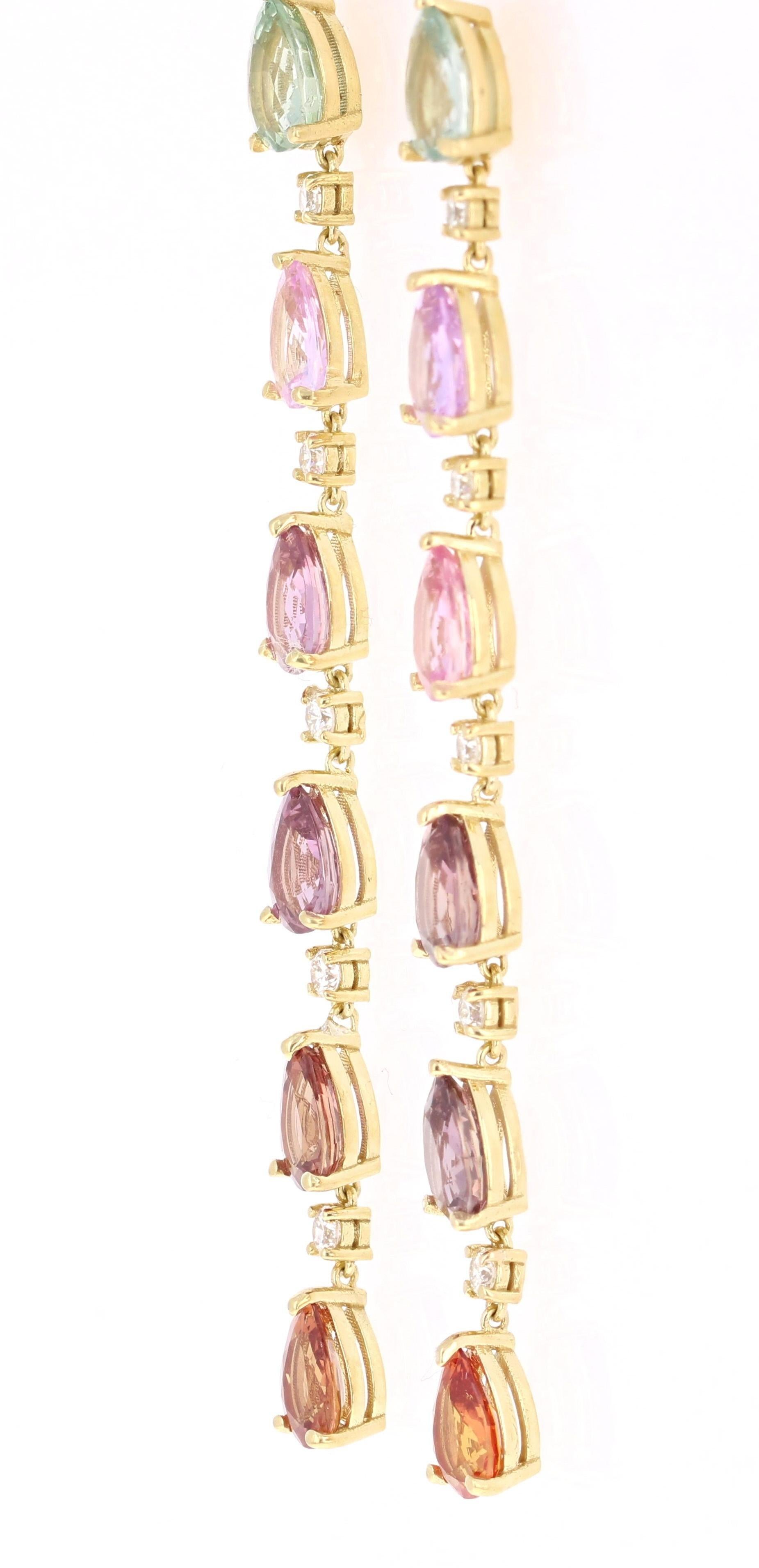 Contemporain Boucles d'oreilles en or jaune 18 carats 10.21 carats saphir diamant en vente