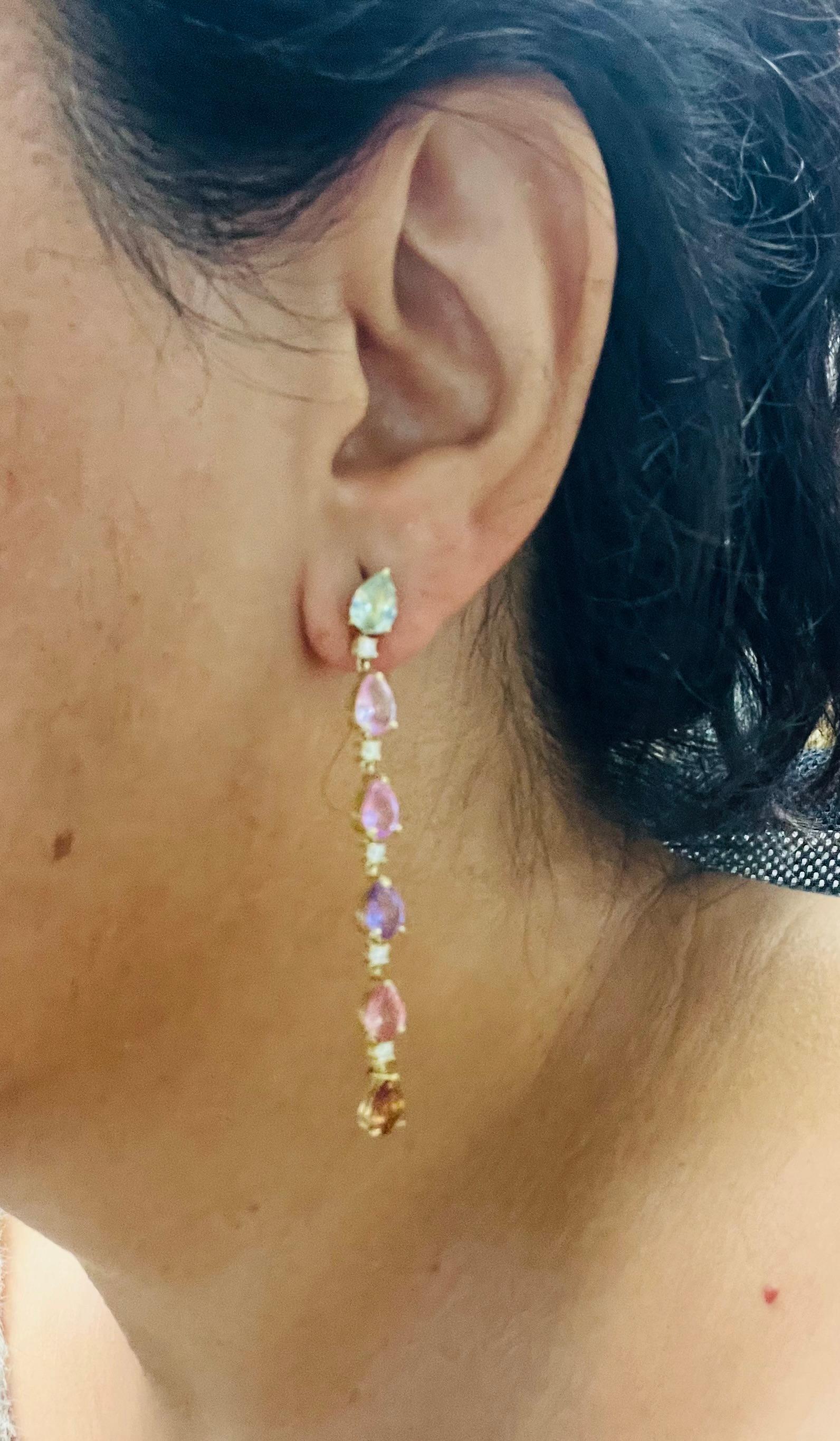 Boucles d'oreilles en or jaune 18 carats 10.21 carats saphir diamant en vente 3