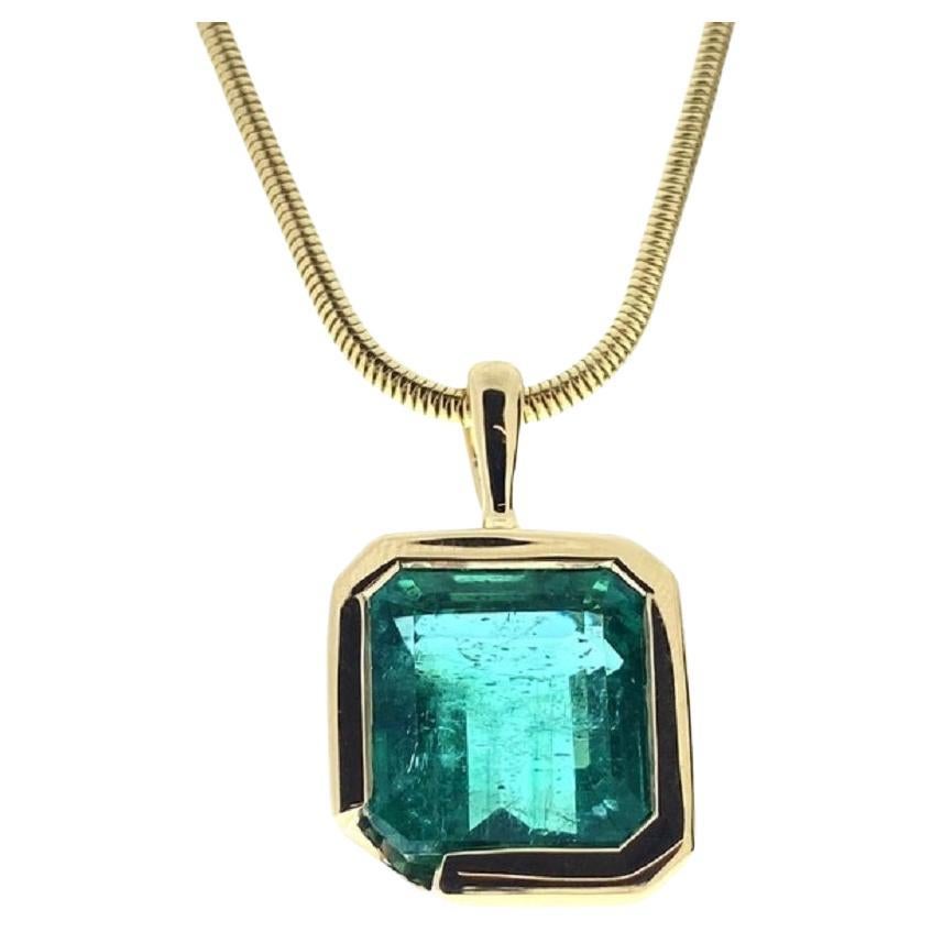 10.22 Carat Octagonal Step Emerald Fashion Pendant In 18K Yellow Gold For Sale
