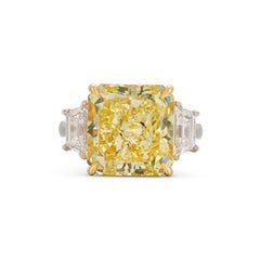 10.22 Carat Round Brilliant Statement Fancy Yellow 14K White Gold Diamond Ring