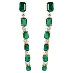 10.22 carats natural Zambian Emerald & Diamonds Chandelier Earrings in 18K Gold