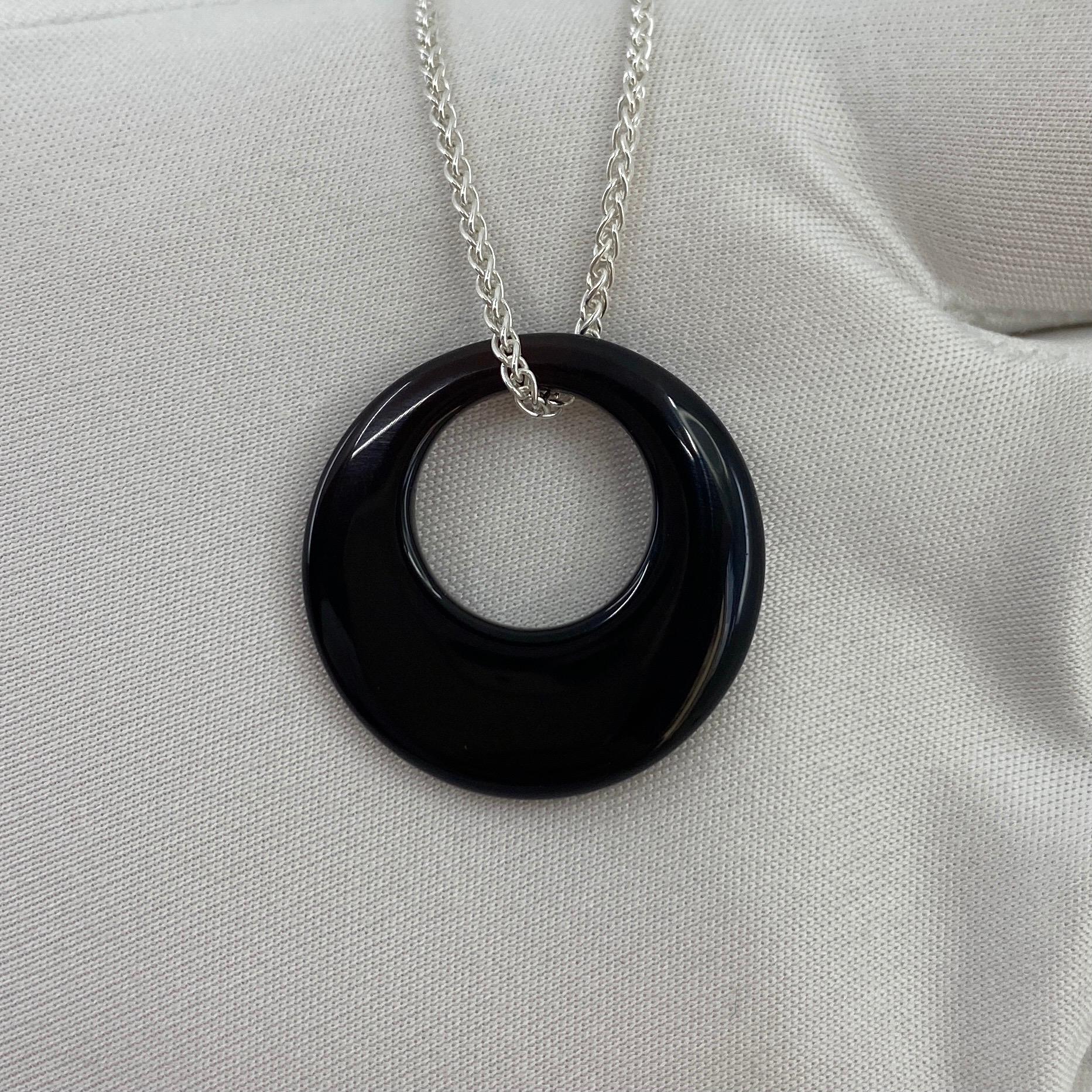 Halskette mit Anhänger, 10,22 Karat schwarzer Onyx Kreis Sterlingsilber Spiga für Damen oder Herren