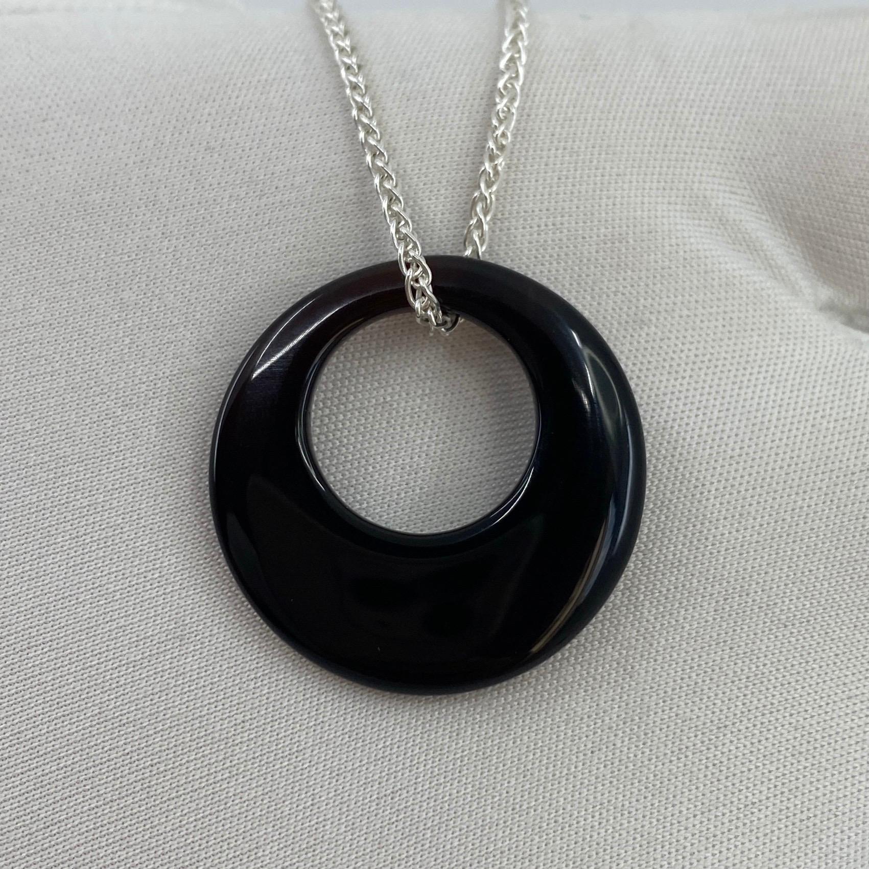 Halskette mit Anhänger, 10,22 Karat schwarzer Onyx Kreis Sterlingsilber Spiga 1