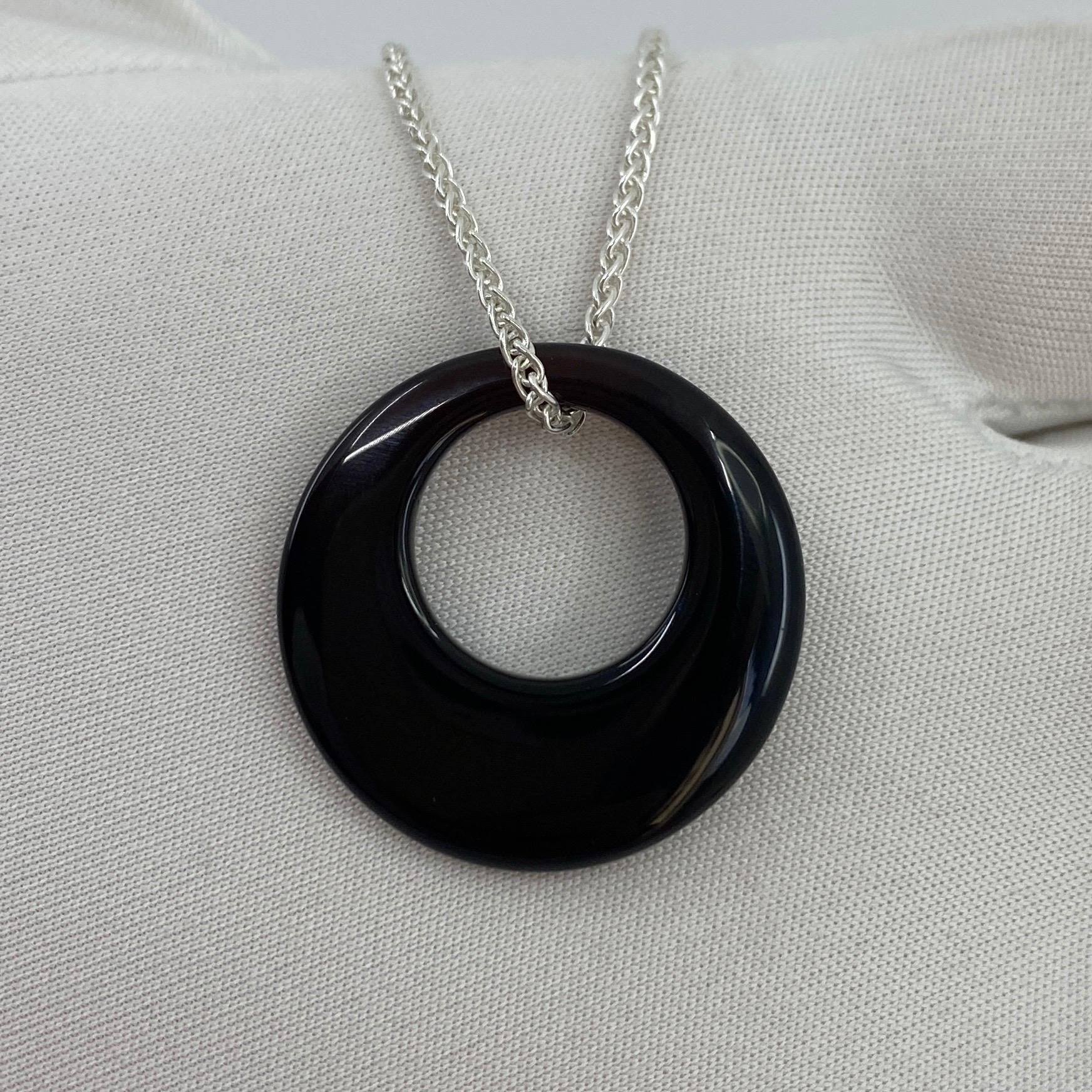 Halskette mit Anhänger, 10,22 Karat schwarzer Onyx Kreis Sterlingsilber Spiga 2