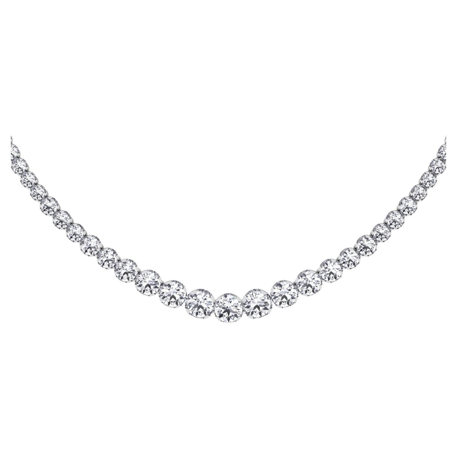 Gem Jewelers Co. 10.23 Carat Graduated Diamond Tennis Necklace in 14K White Gold For Sale