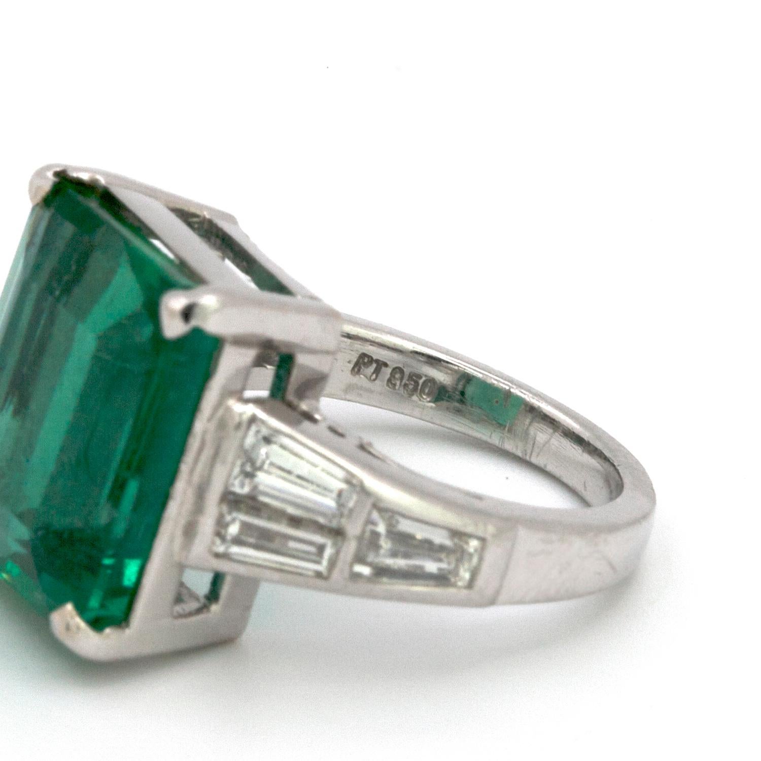 Emerald Cut 10.23 Carat Natural Columbian Emerald and Diamond Ring For Sale