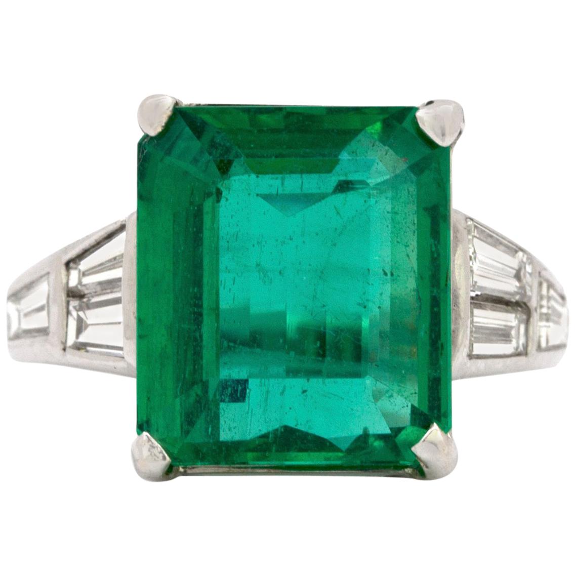 10.23 Carat Natural Columbian Emerald and Diamond Ring For Sale