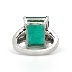 10.23 Carat Natural Emerald Set with Baguette Diamonds in a Platinum Ring