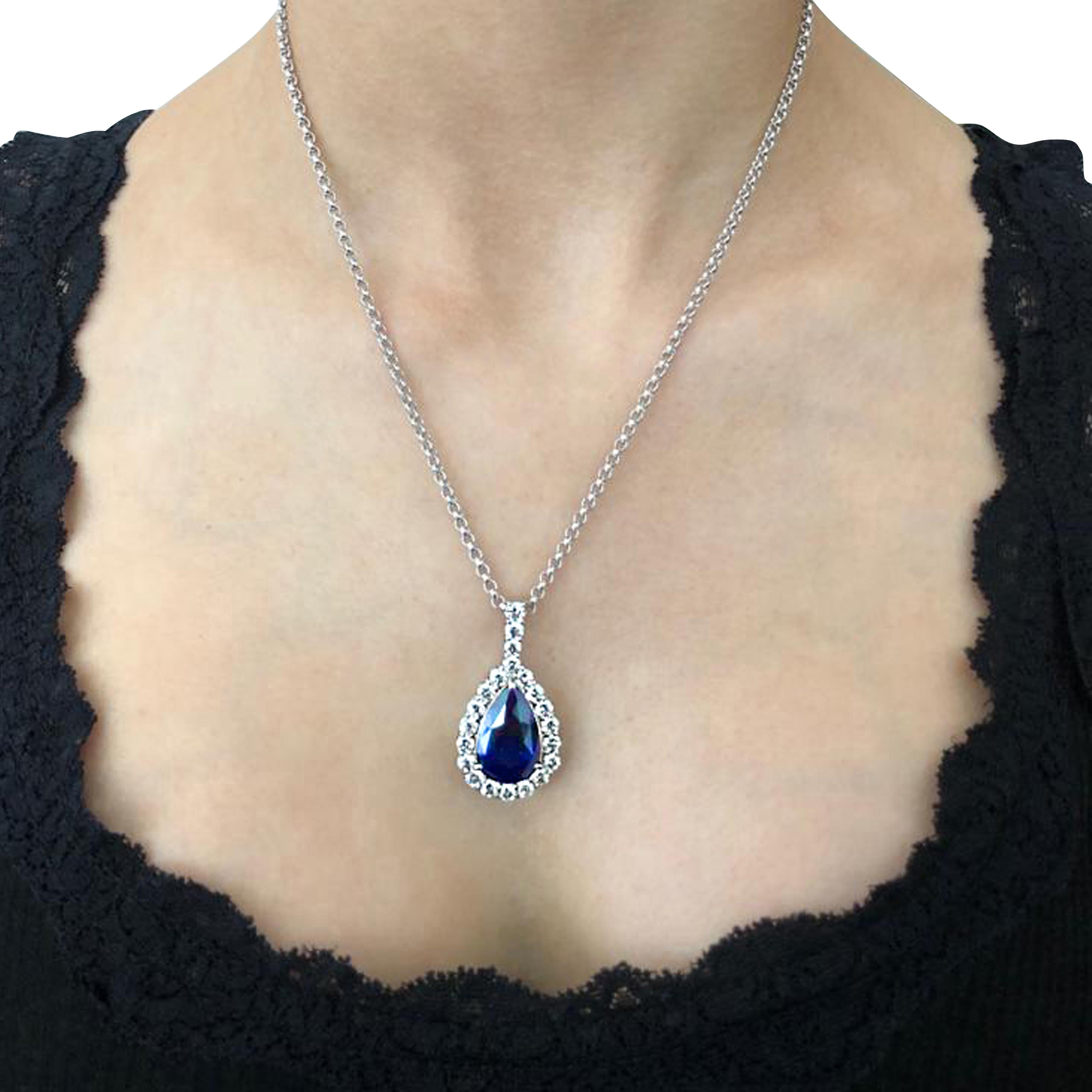 Pear Cut 10.23 Carat Sapphire and Diamond Pendant
