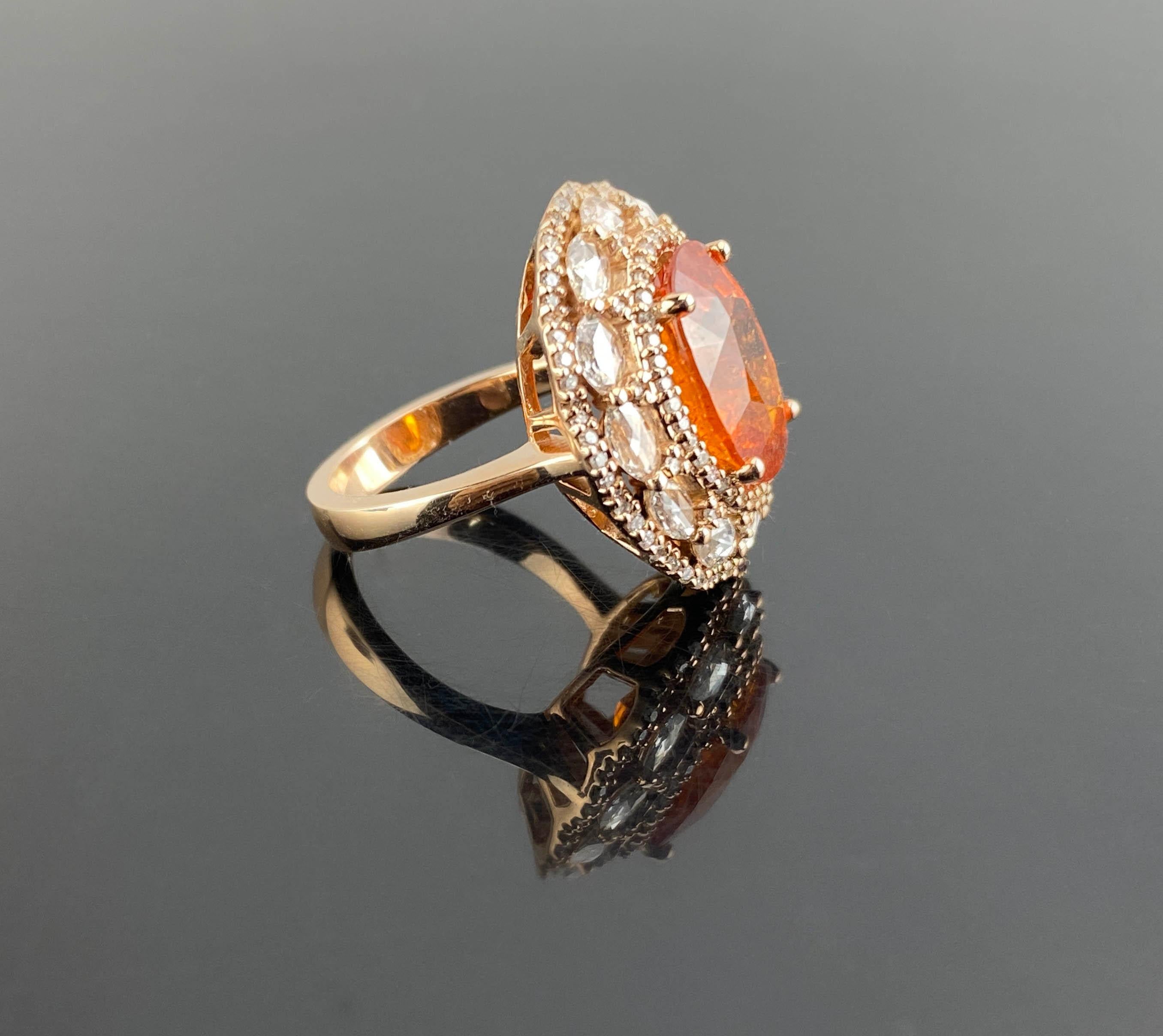 Art déco Bague de fiançailles en grenat mandarin Spersastite 10,23 carats et diamants en vente