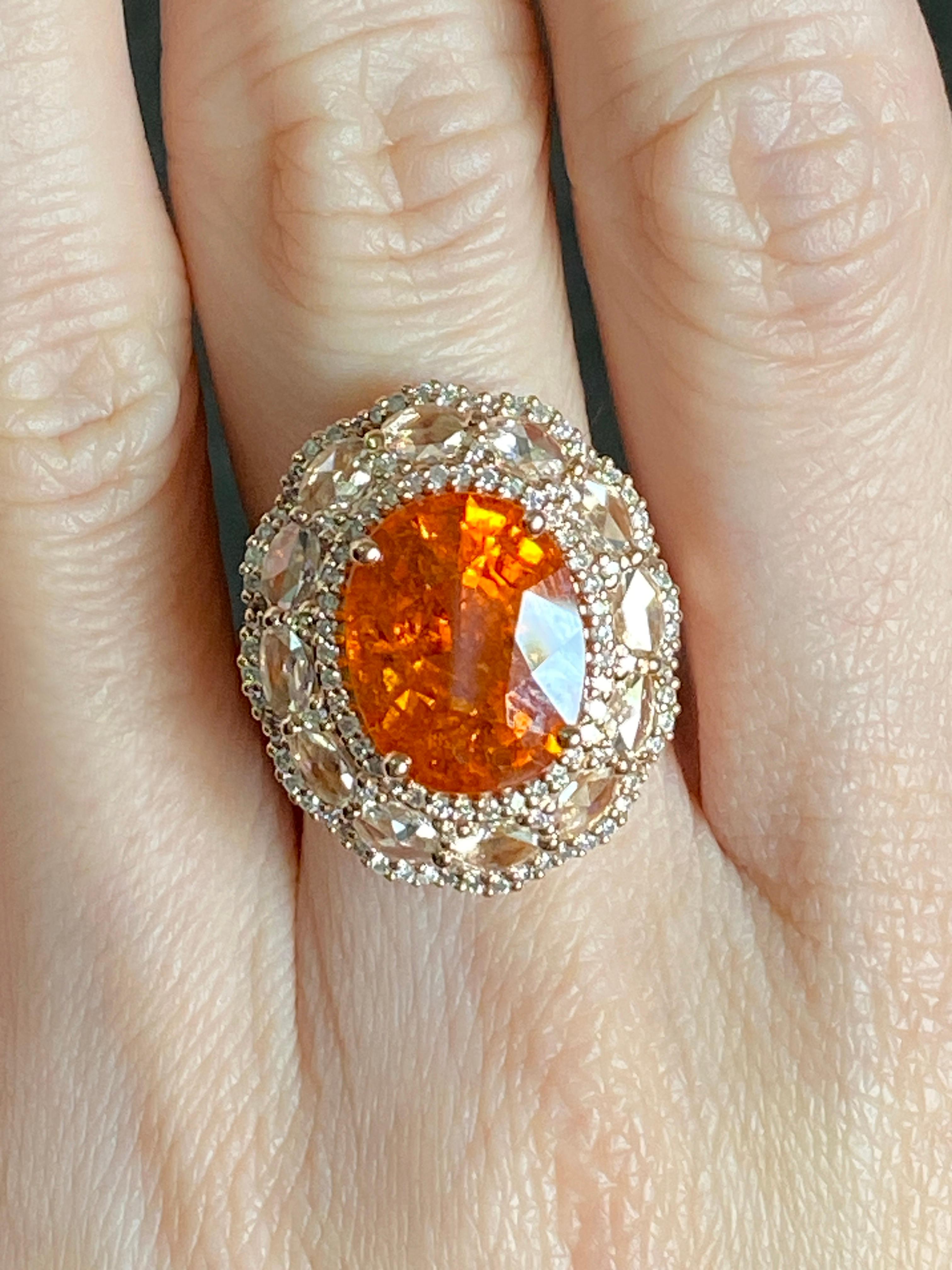 Bague de fiançailles en grenat mandarin Spersastite 10,23 carats et diamants Unisexe en vente