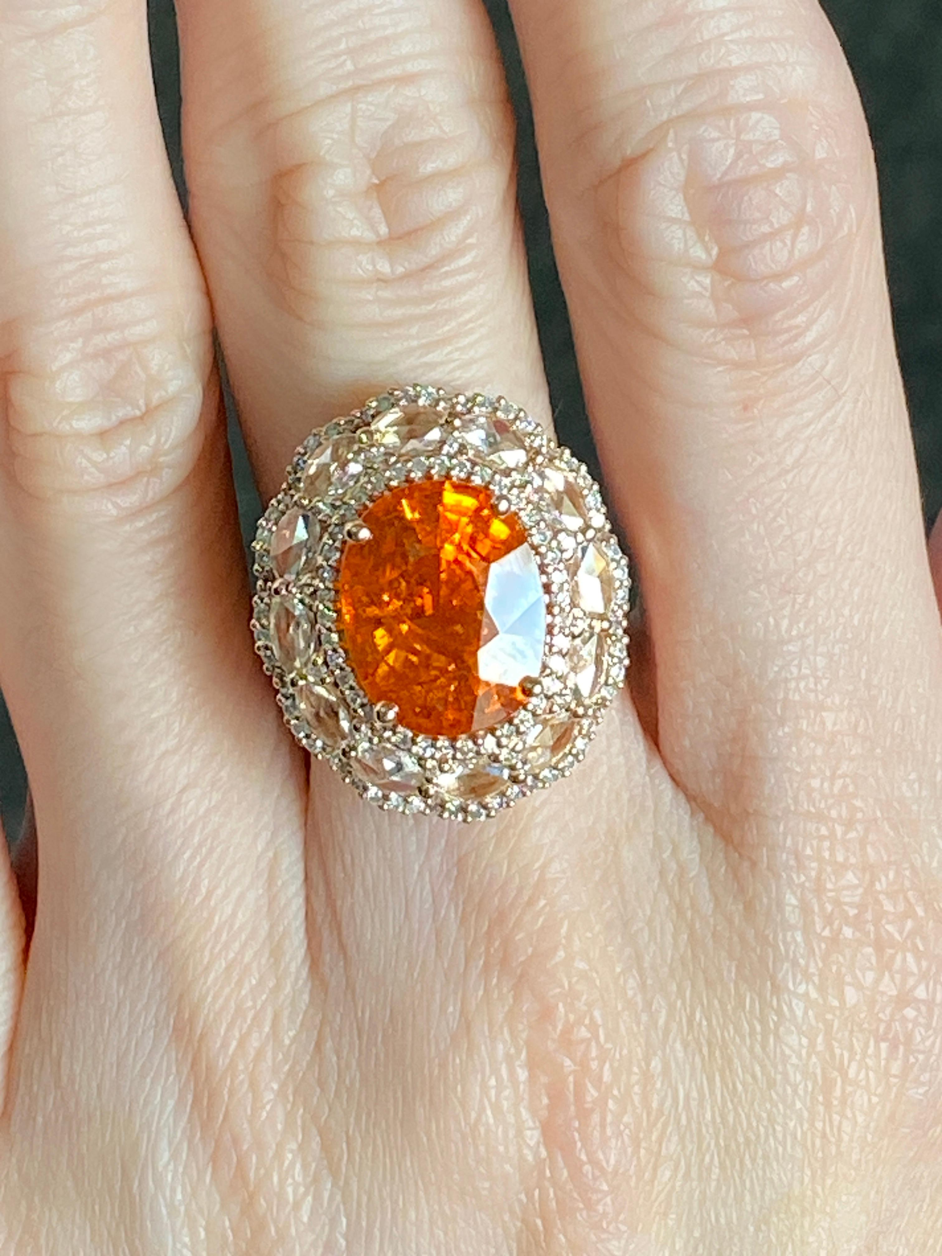 Bague de fiançailles en grenat mandarin Spersastite 10,23 carats et diamants en vente 1