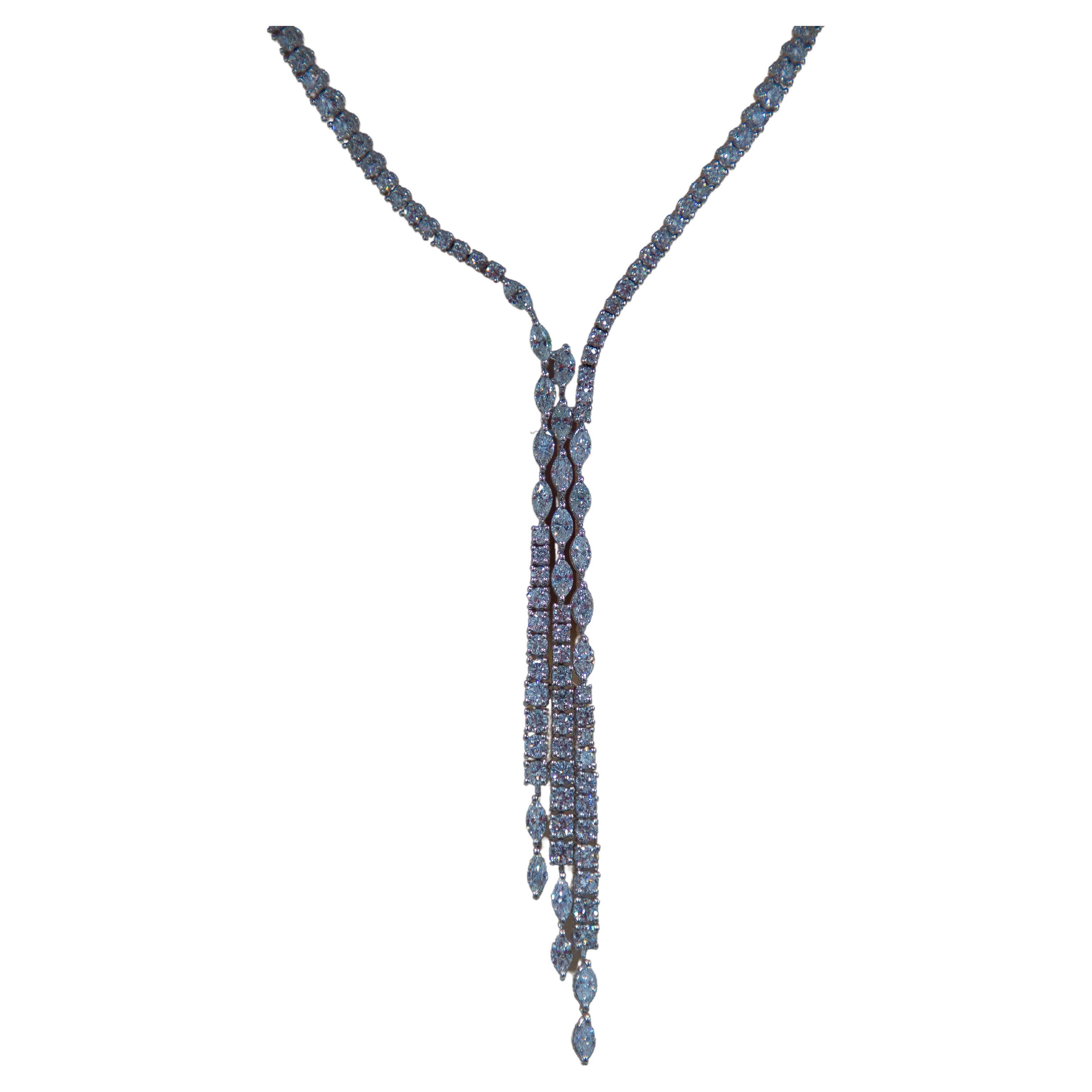 10.23 carats marquise and round diamond tassle diamond 18k White Gold Necklace For Sale