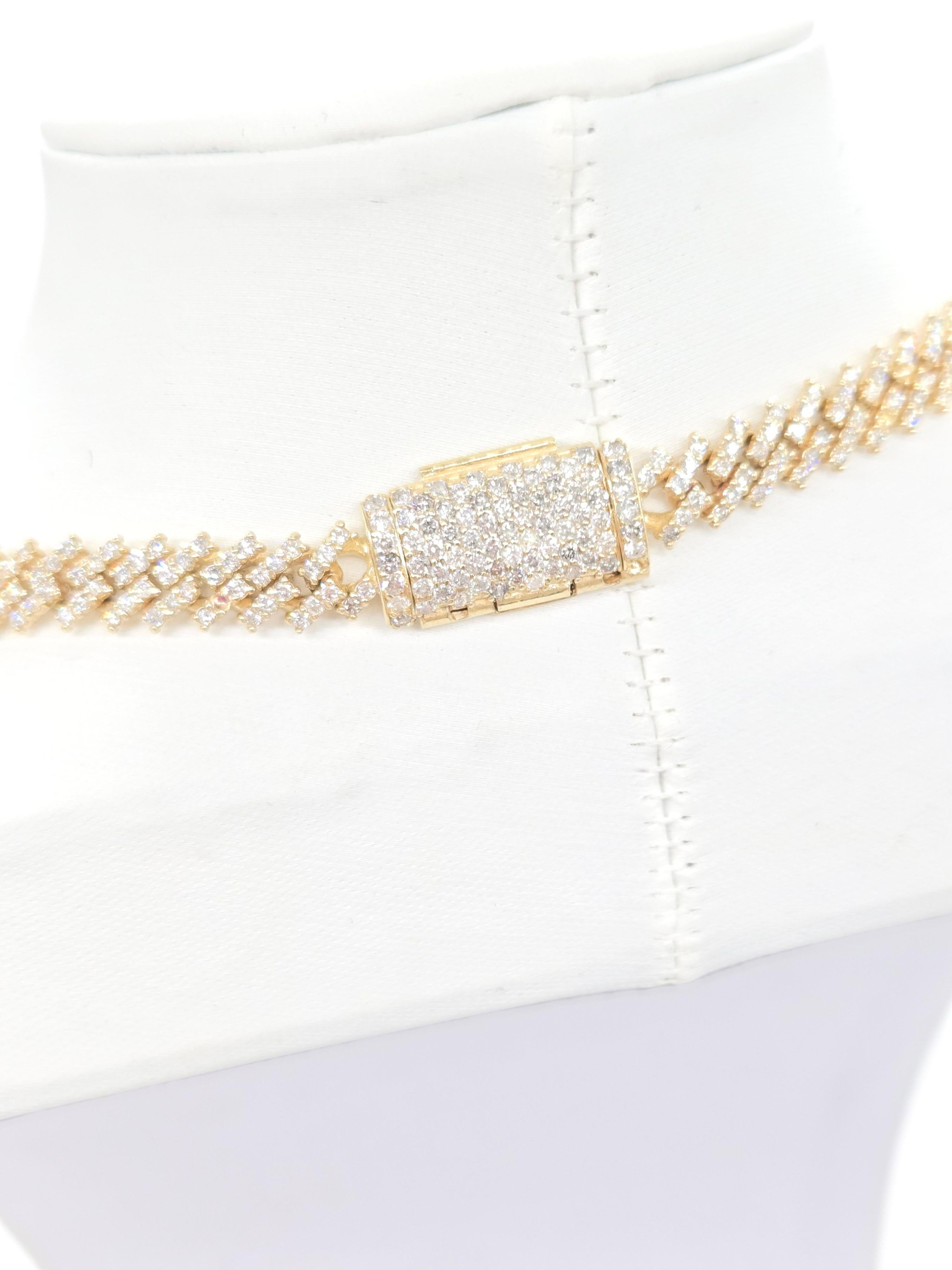 10.23 Carats Natural Diamonds Cuban Necklace Chain 10 Karats Yellow Gold 20'' (Chaîne de collier cubaine en or jaune 10 carats) Unisexe en vente