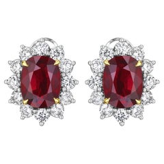 10.23ct Certified Natural Cushion Ruby & Diamond Halo Earrings in Platinum & 18K