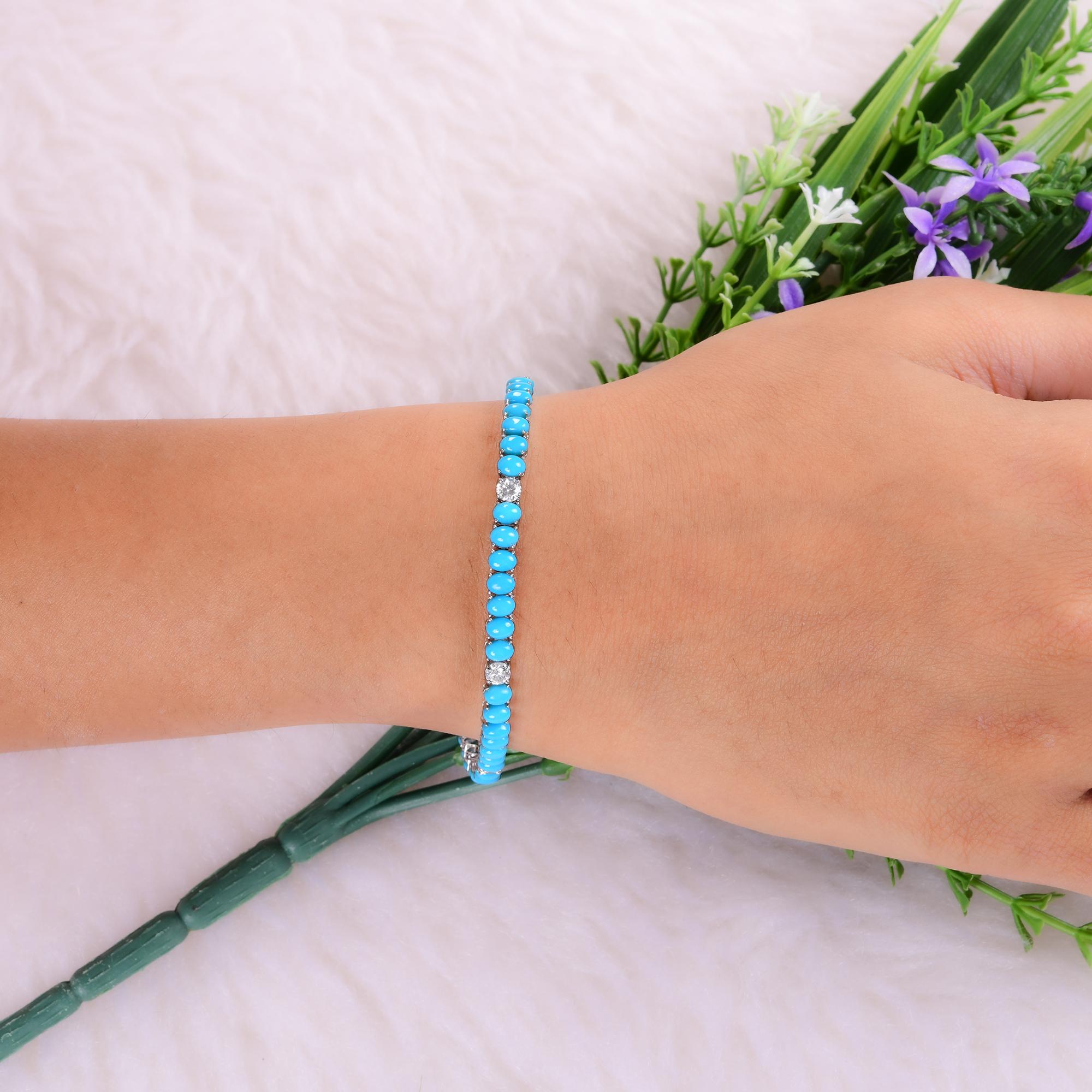 10,23TCW Turquesa Arizona SI/H Diamante Pulsera de tenis Oro blanco macizo 14k
La turquesa es la 