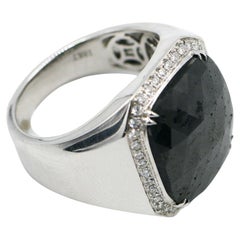 10.24 Carat Shield Cut Black Diamond with Diamonds 18 Karat Gold Huge Men's Ring