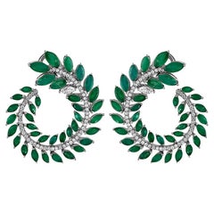 10.24ct. Marquise Cut Emerald and 1.15ct. Diamond Pair of Leaf Earrings