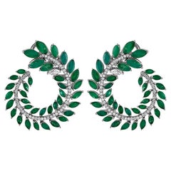 10.24ct. Marquise Cut Emerald and 1.15ct. Diamond Pair of Leaf Earrings