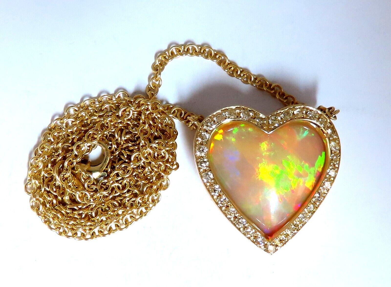 Heart Cut 10.24ct Natural Heart Opal Diamonds Cluster Halo Necklace 14kt For Sale