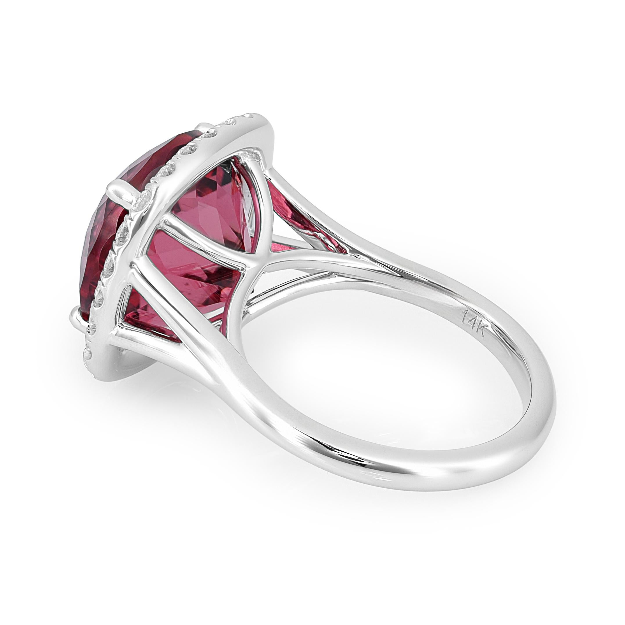 Mixed Cut 10.25 Сarats Red Tourmaline Diamonds set in 14K White Gold Ring For Sale
