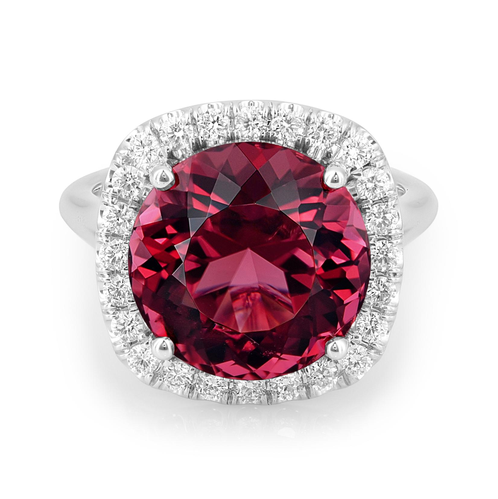 10.25 Сarats Red Tourmaline Diamonds set in 14K White Gold Ring In New Condition For Sale In Los Angeles, CA