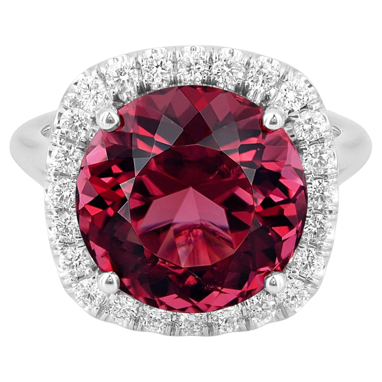 10.25 Сarats Red Tourmaline Diamonds set in 14K White Gold Ring For Sale