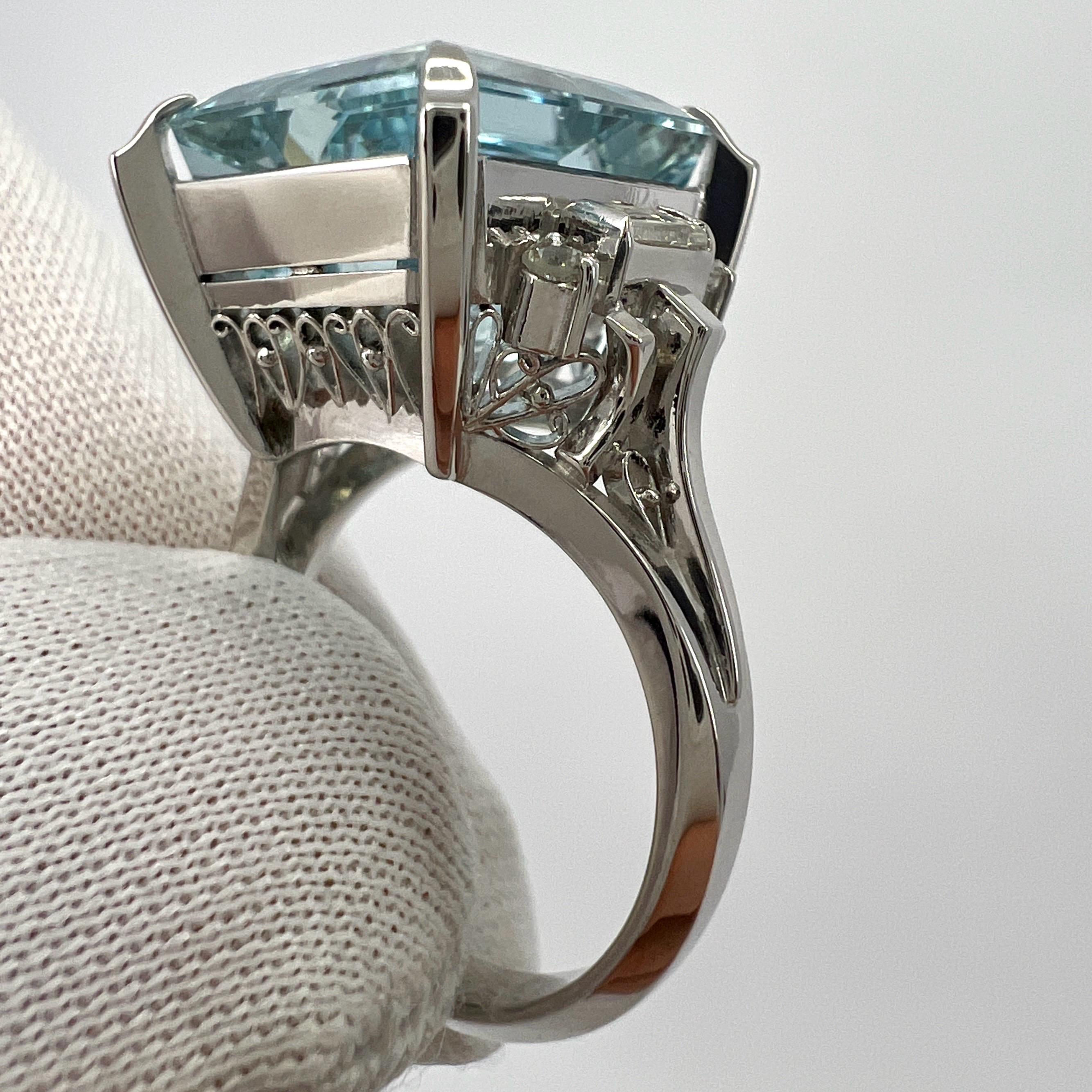 10.25 Carat Light Blue Emerald Cut Aquamarine And Diamond Platinum Art Deco Ring For Sale 8
