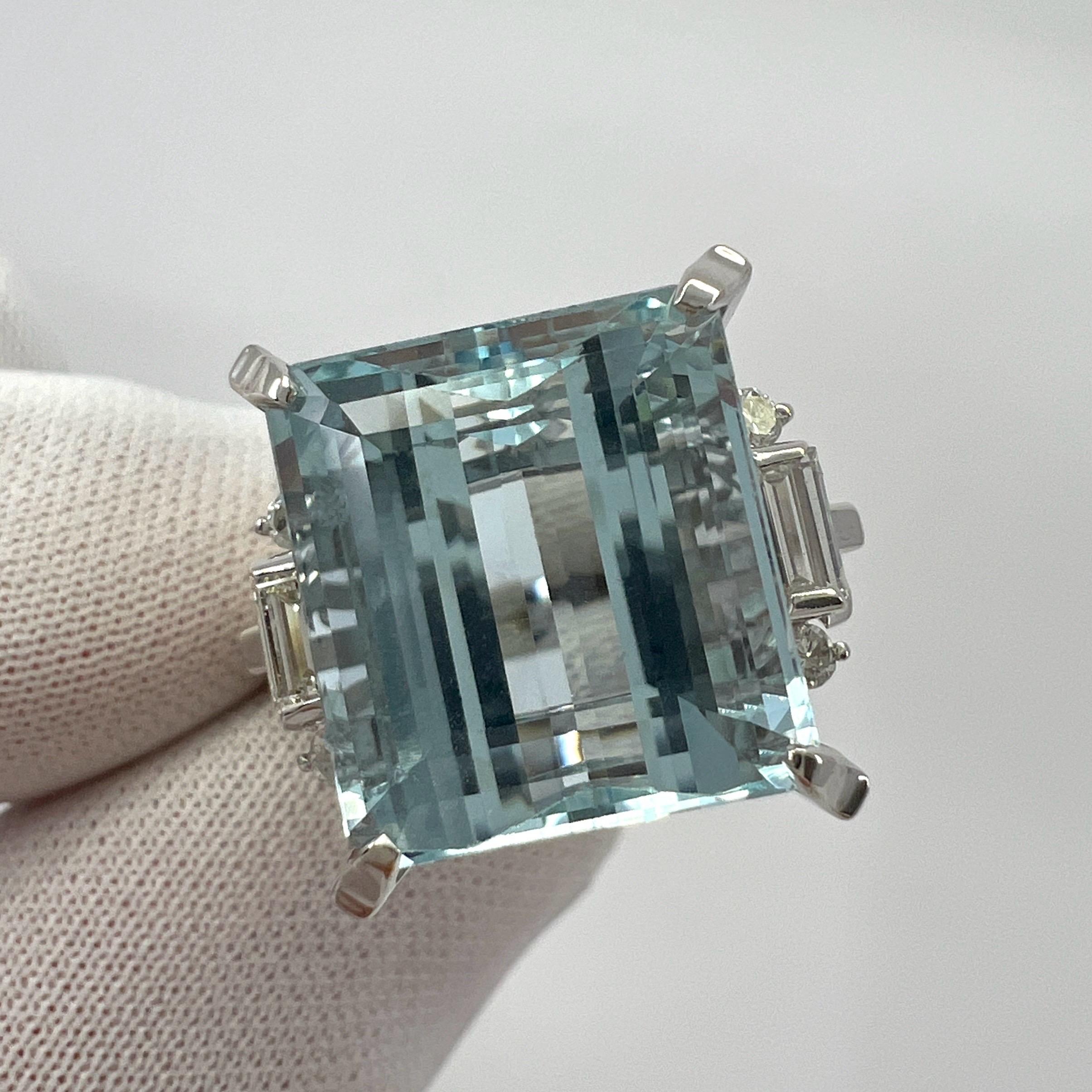 10.25 Carat Light Blue Emerald Cut Aquamarine And Diamond Platinum Art Deco Ring For Sale 9