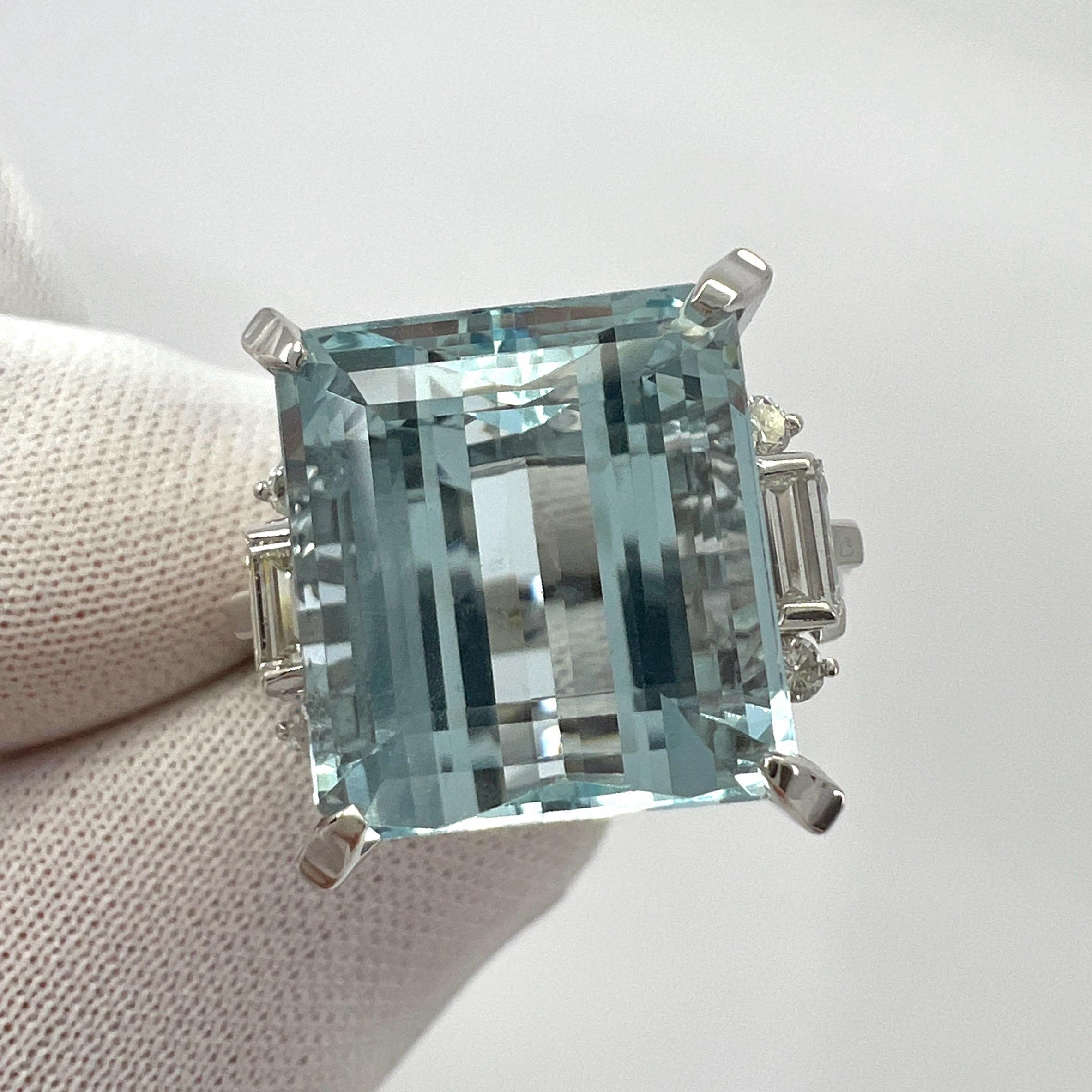Women's or Men's 10.25 Carat Light Blue Emerald Cut Aquamarine And Diamond Platinum Art Deco Ring For Sale