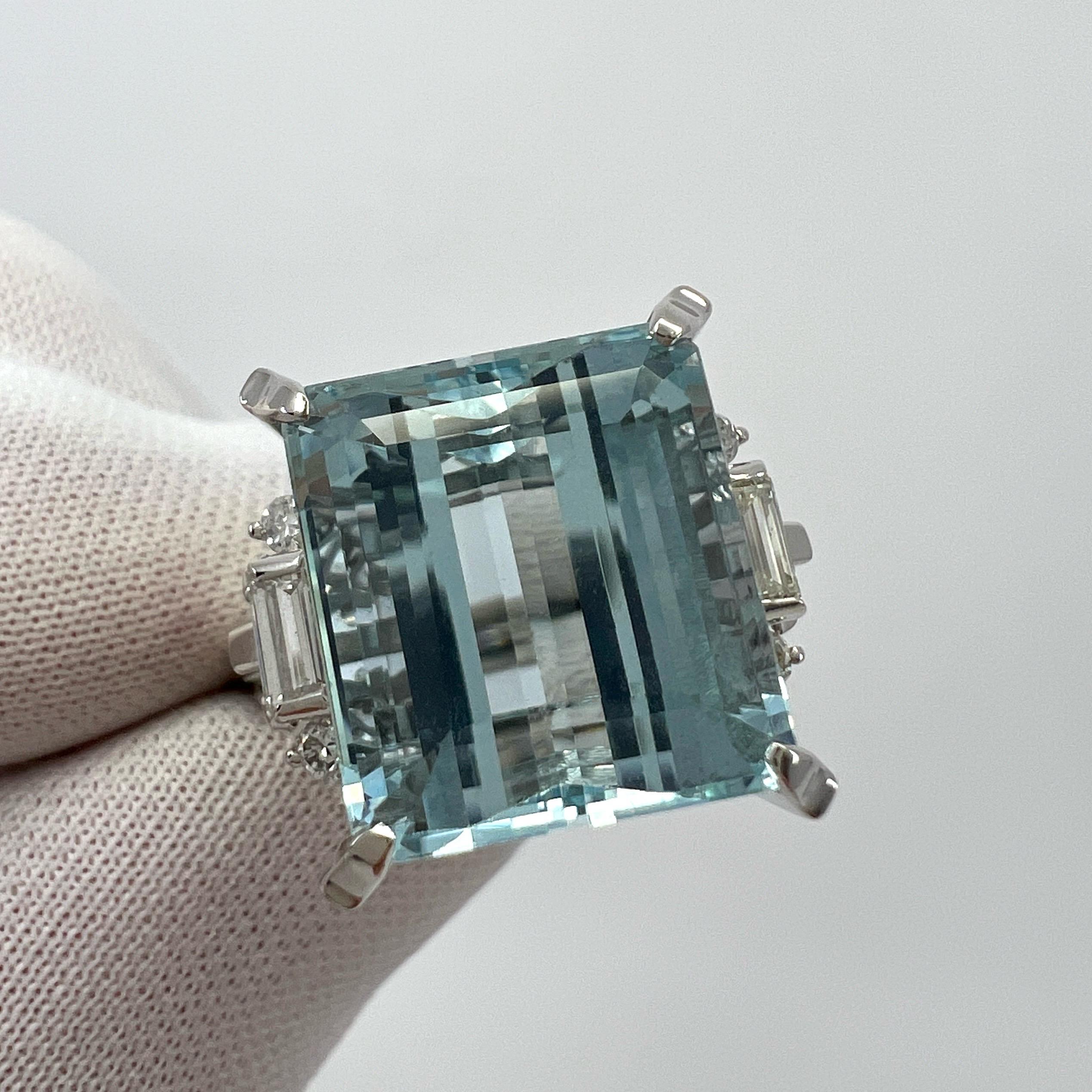 10.25 Carat Light Blue Emerald Cut Aquamarine And Diamond Platinum Art Deco Ring For Sale 1