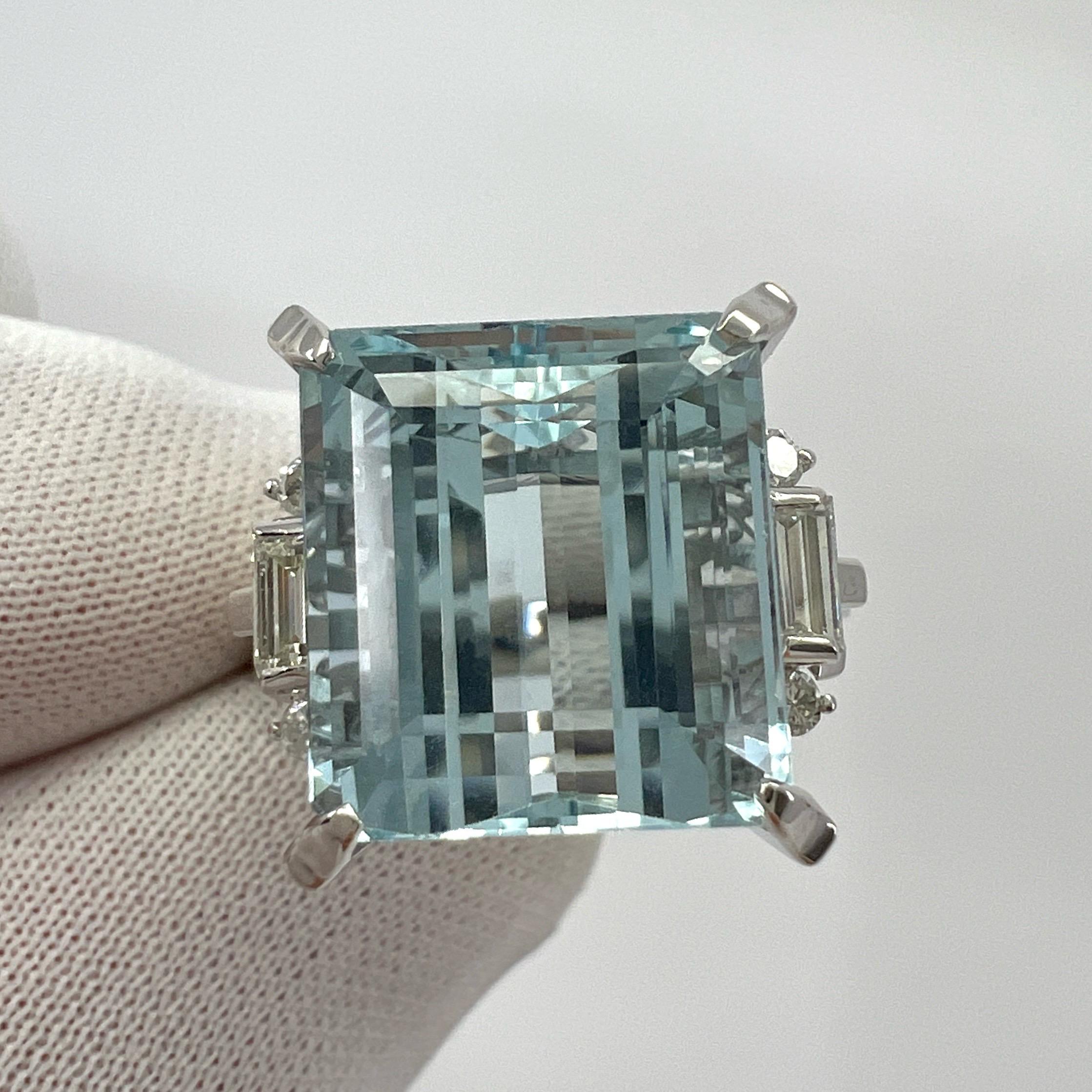 10.25 Carat Light Blue Emerald Cut Aquamarine And Diamond Platinum Art Deco Ring For Sale 5