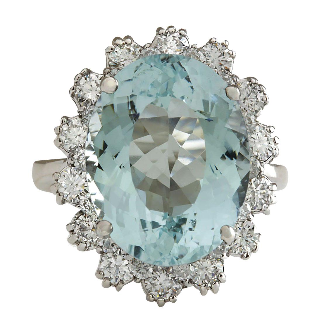 Natural Aquamarine Diamond Ring In 14 Karat White Gold 