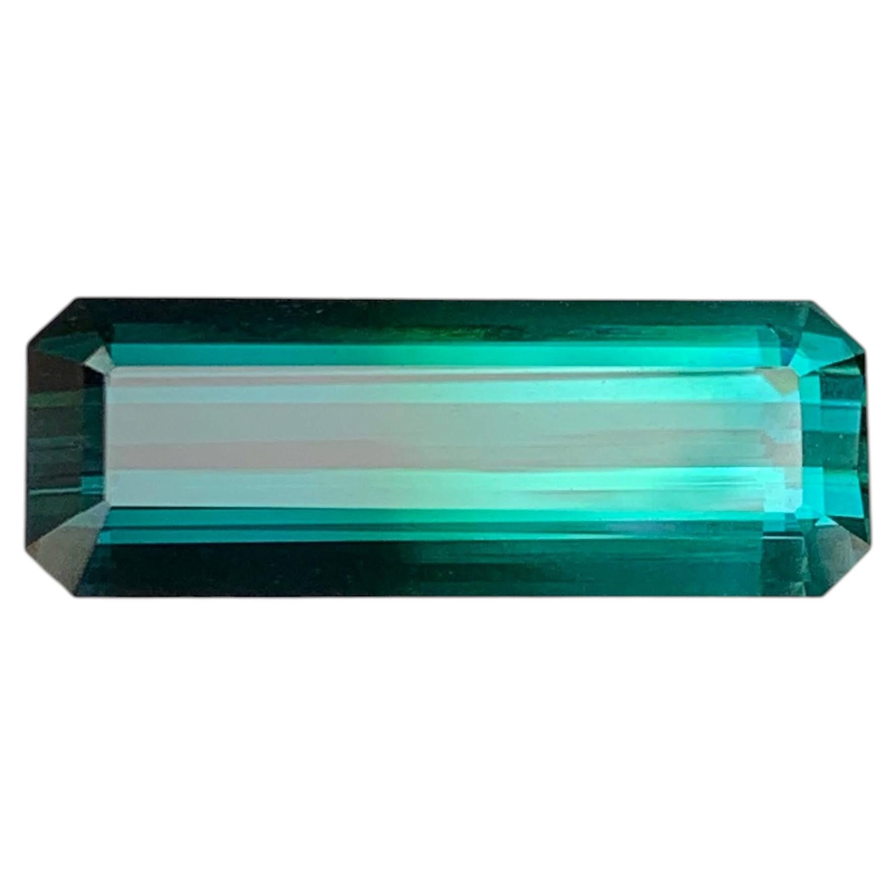 10.25 Carat Natural Loose Bicolor Blue Tourmaline Emerald Cut Afghan Gemstone