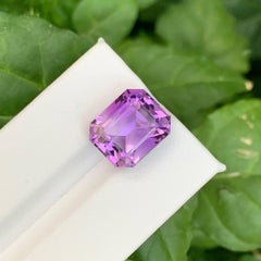 10.25 Carat Natural Loose Purple Amethyst Stone Emerald Cut Brazilian Gemstone